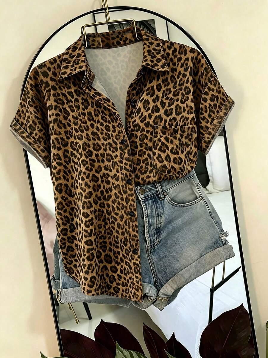 SHEIN KOSZULA KRÓTKI RĘKAW ANIMAL PRINT S06__M