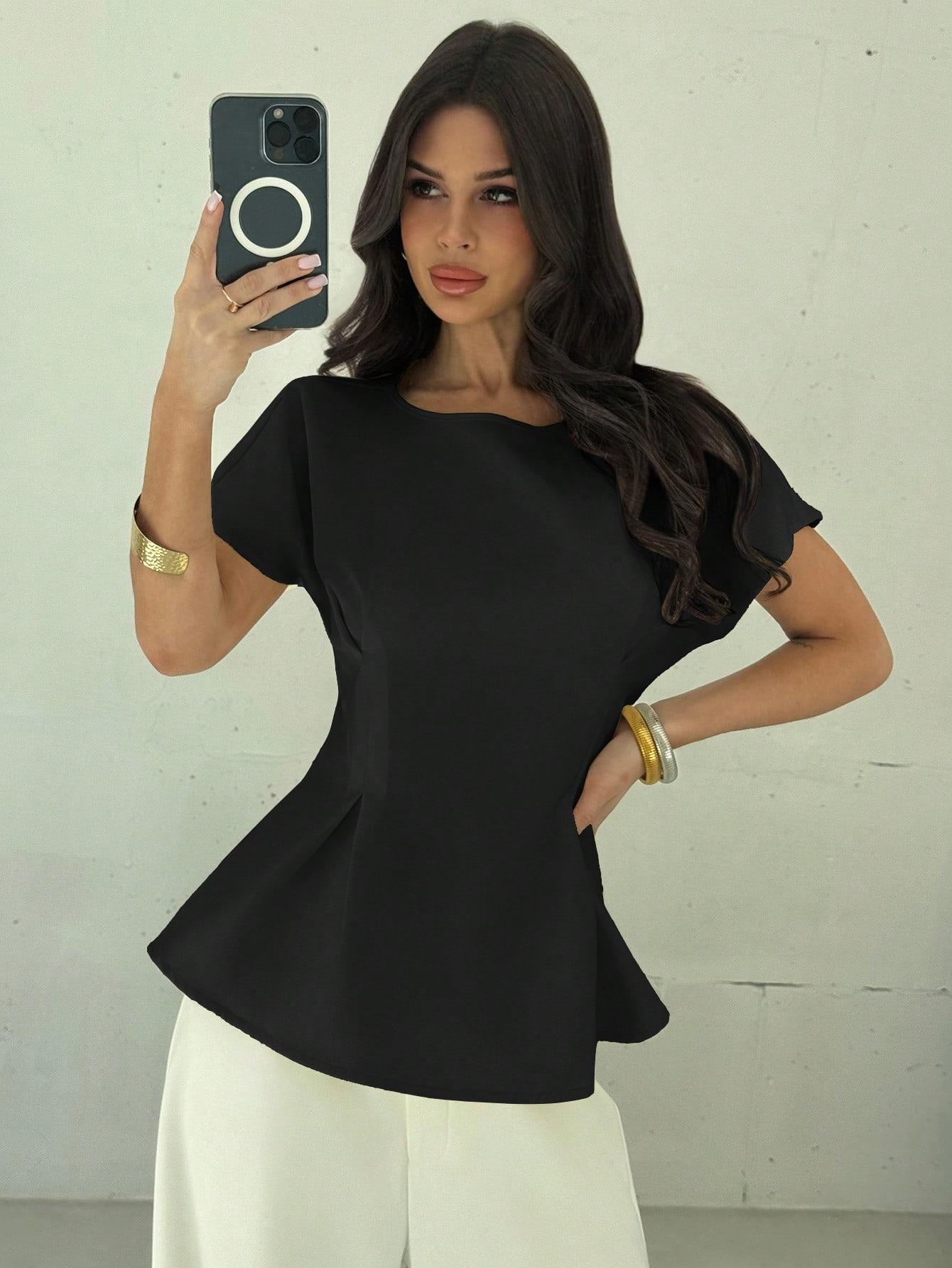 SHEIN CZARNA BLUZKA KRÓTKI RĘKAW S06__M