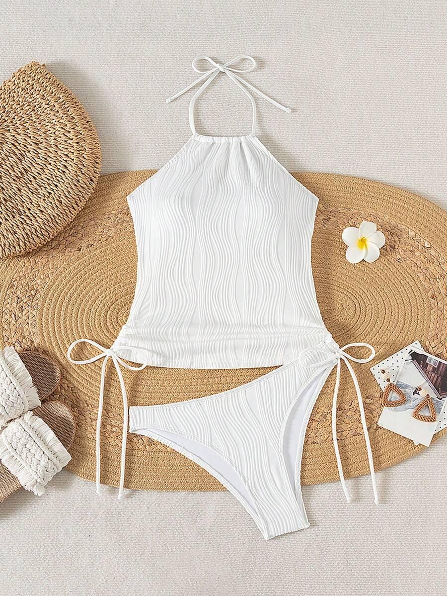 SHEIN BIAŁY DWUCZĘŚCIOWY STRÓJ KĄPIELOWY S09__L