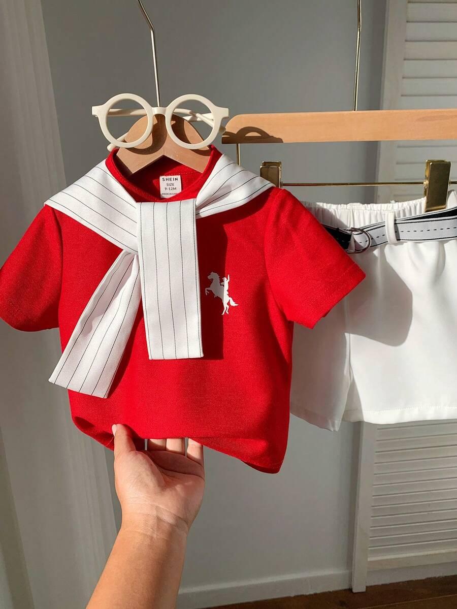 SHEIN CZERWONA BLUZKA Z KRÓTKIM RĘKAWEM S06__104-110