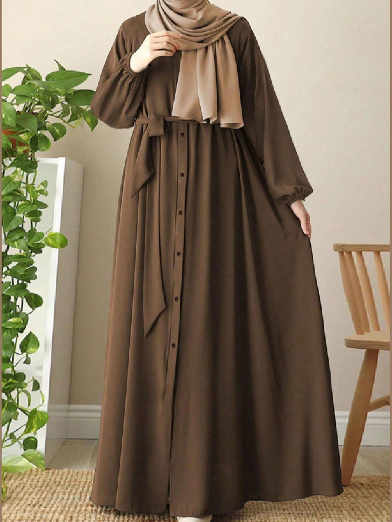 SHEIN BRĄZOWA MAXI SUKIENKA S06__S
