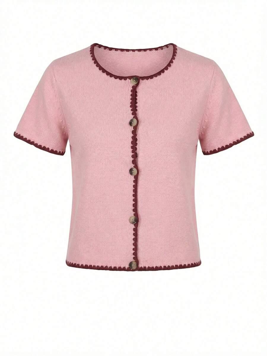 SHEIN RÓŻOWY SWETER Z KRÓTKIM RĘKAWEM S06__L