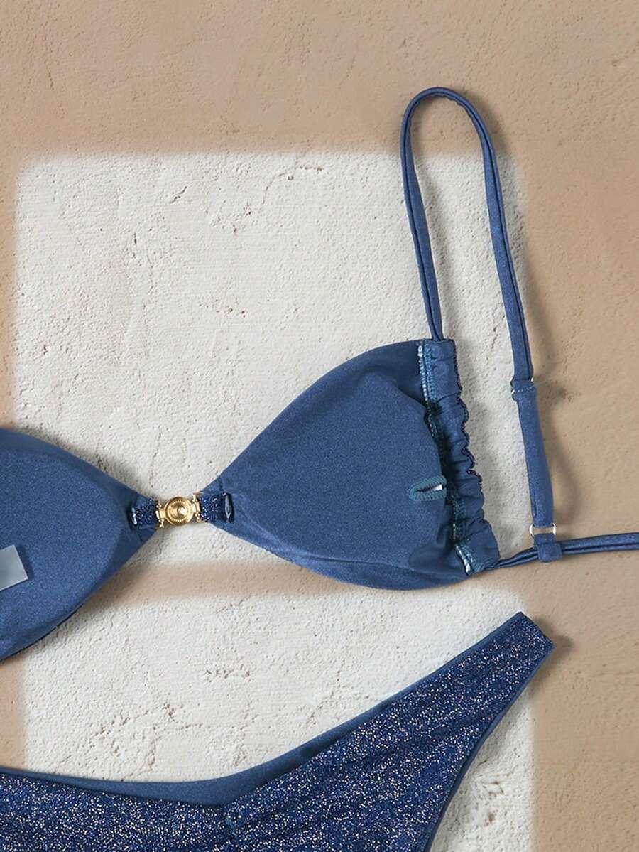 SWIM CHICCIA GRANATOWY DWUCZĘŚCIOWY STRÓJ KĄPIELOWY BŁYSZCZĄCY S09__S