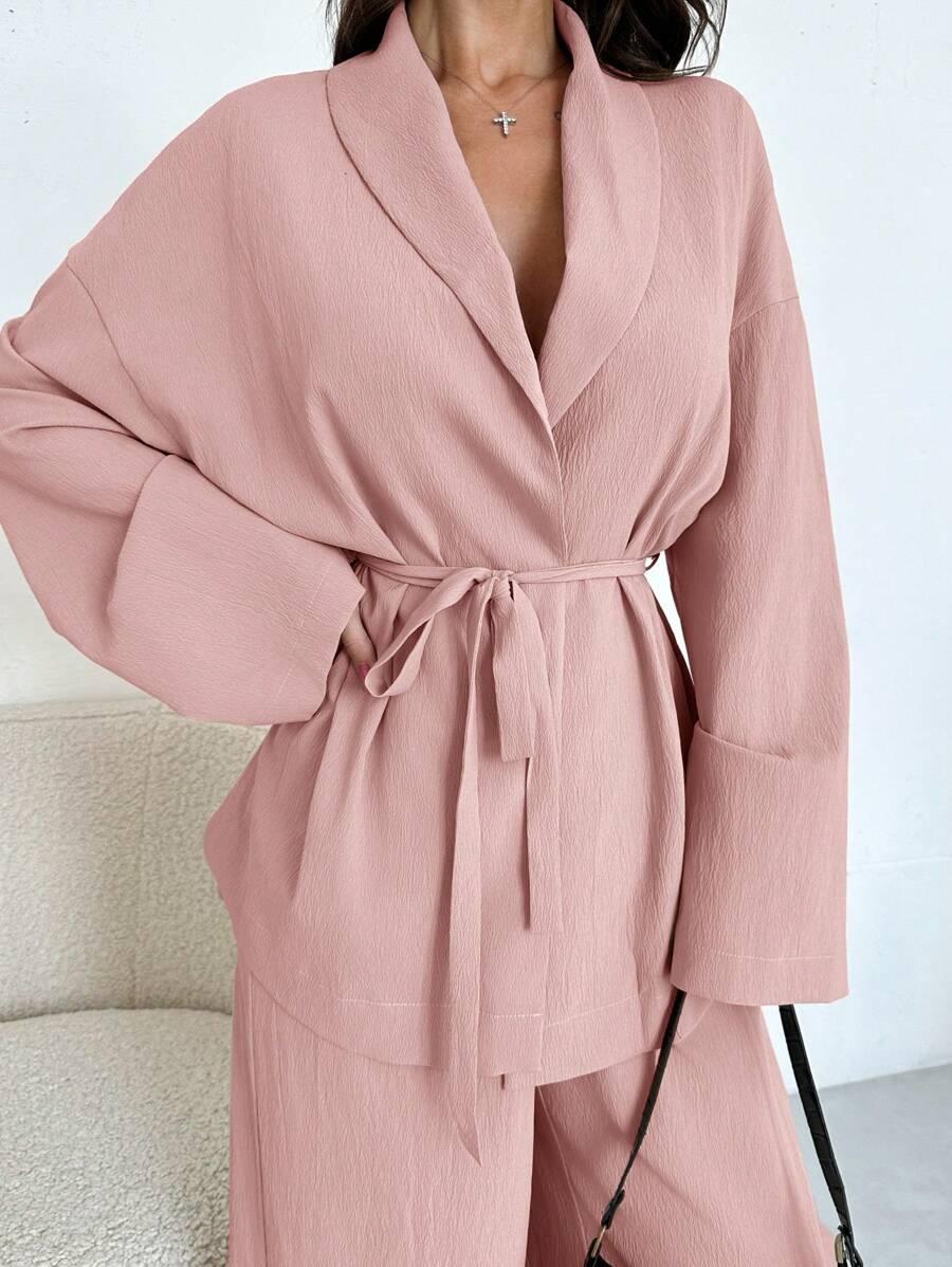 SHEIN RÓŻOWY KOMPLET MARYNARKA SPODNIE S06__M