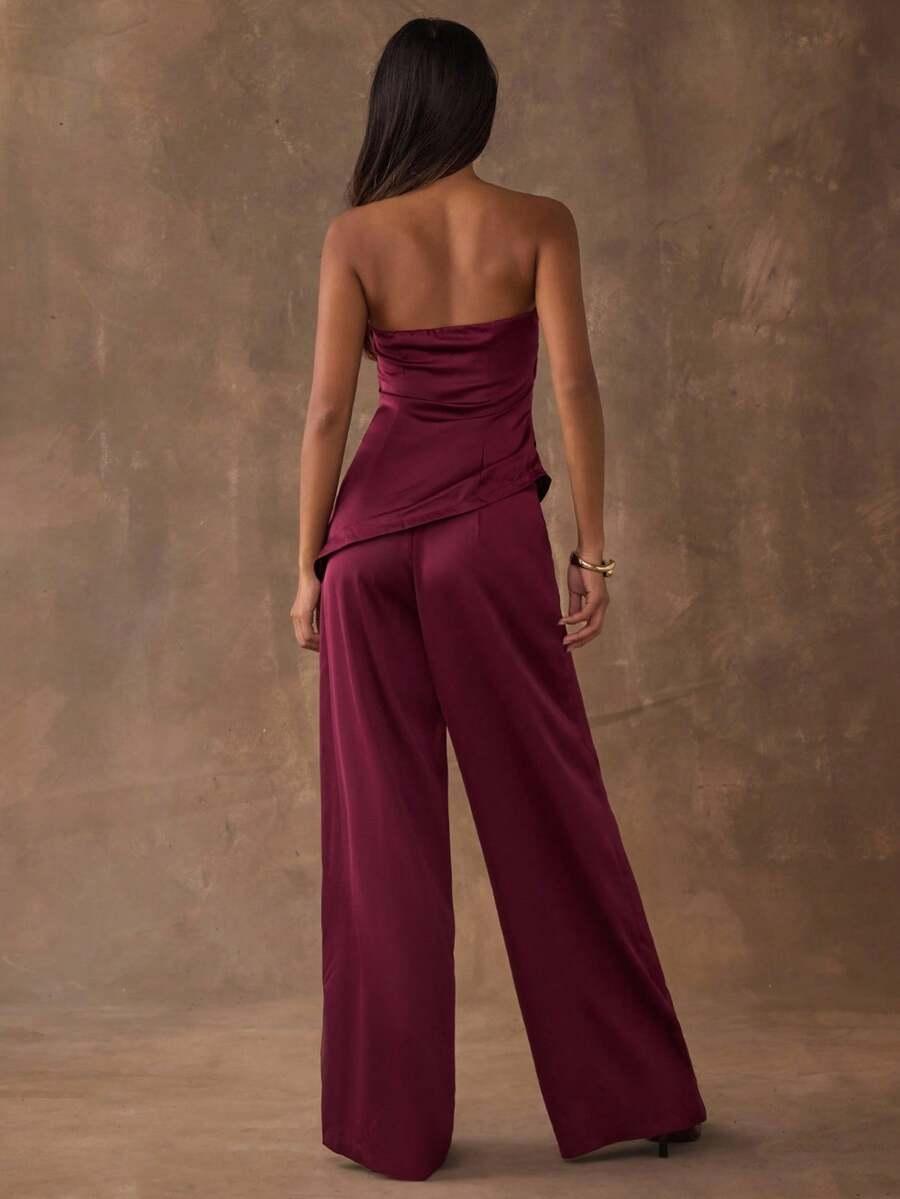 SHEIN BORDOWY KOMPLET TOP SPODNIE S06__XS