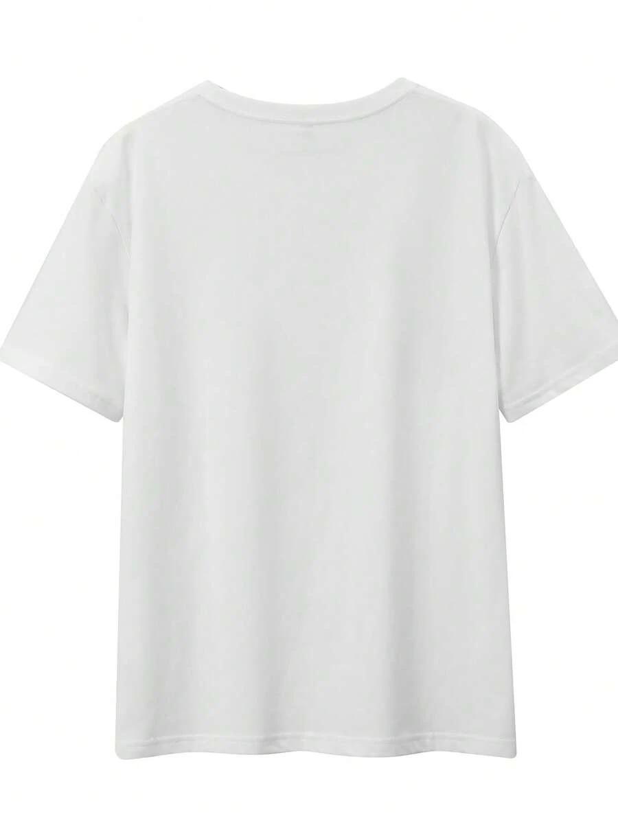 SHEIN KLASYCZNY BIAŁY T-SHIRT OKRĄGŁY DEKOLT PRINT S06__XXL