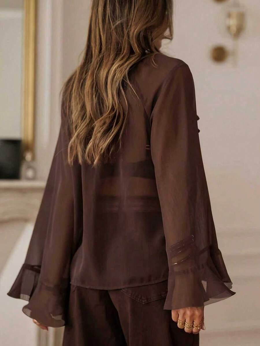 SHEIN BRĄZOWA BLUZKA DŁUGI RĘKAW S06__S