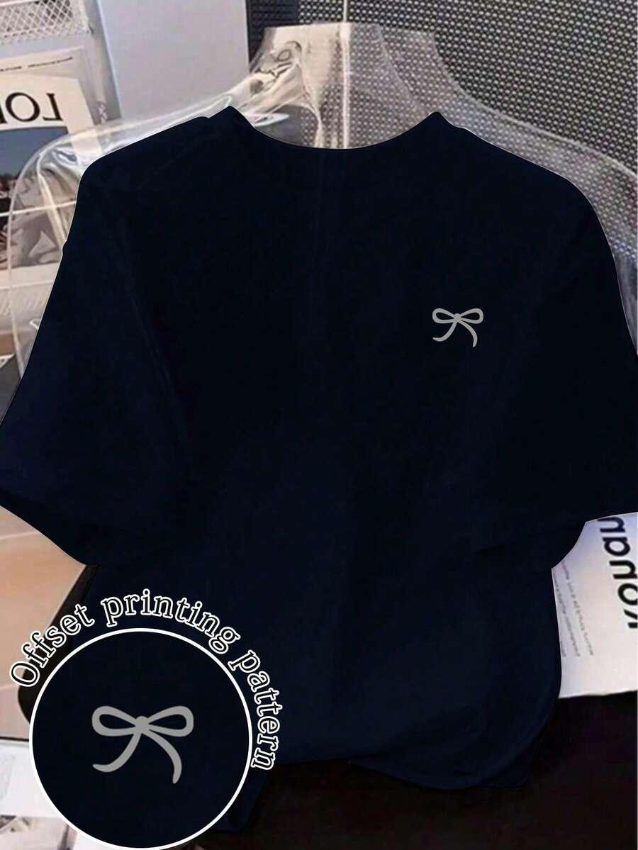 SHEIN GRANATOWY T-SHIRT BASIC S06__L