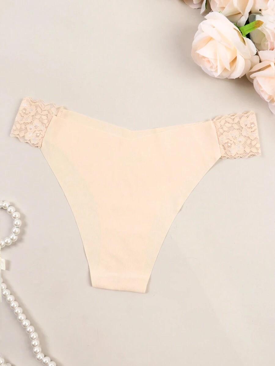 SHEIN BEŻOWE MAJTKI KORONKA 4-PACK S06__L