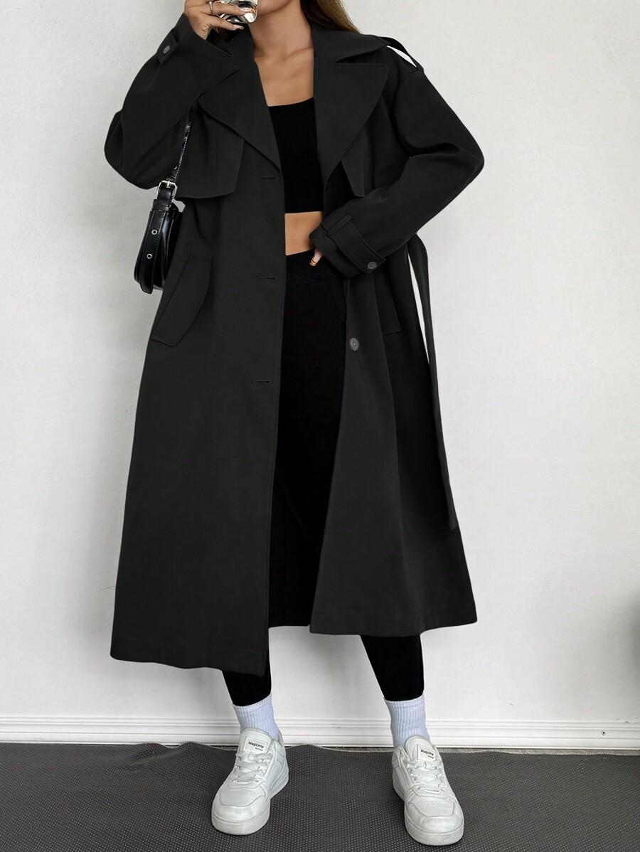 SHEIN CZARNY KLASYCZNY PŁASZCZ W01__M