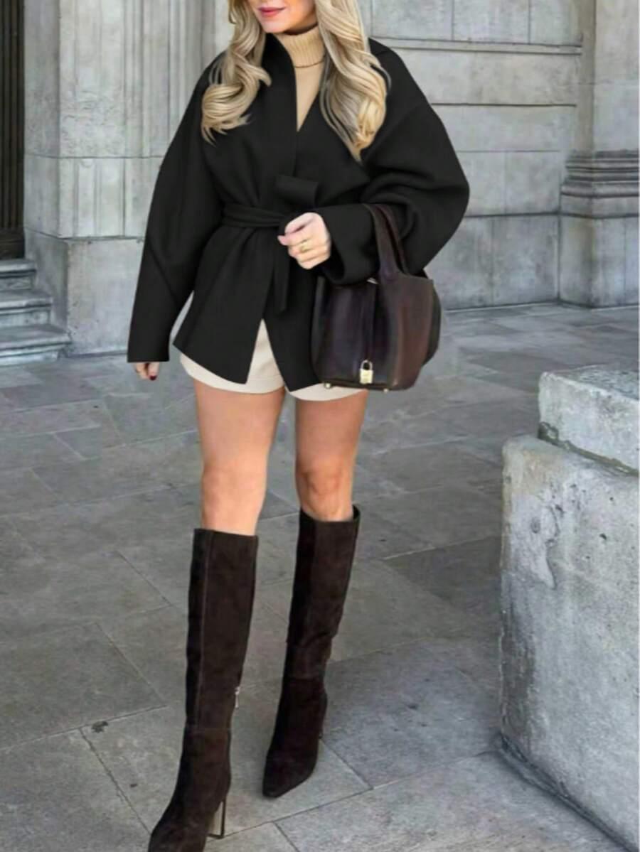 SHEIN CZARNY KRÓTKI PŁASZCZ W01__M