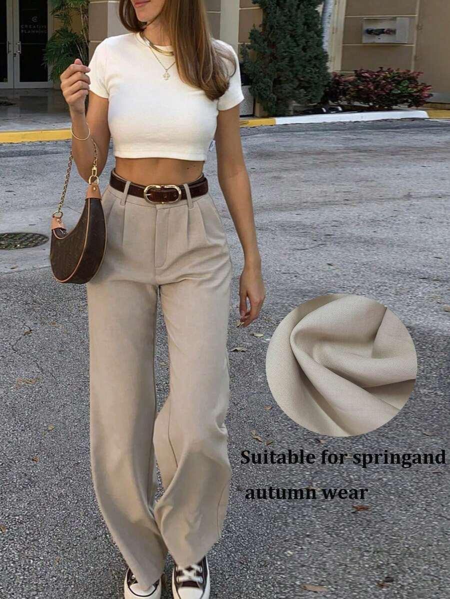 SHEIN BEŻOWE SPODNIE CASUAL S06__L