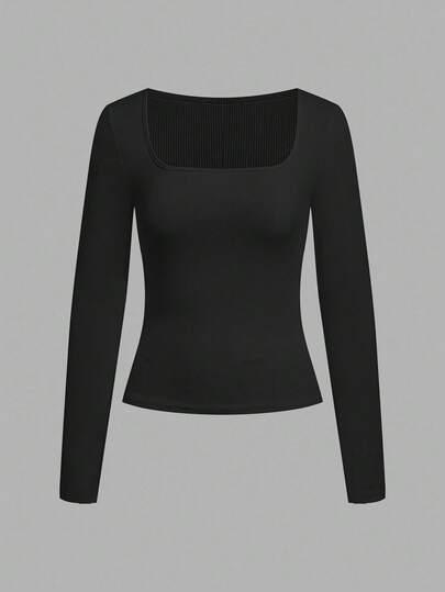 SHEIN CZARNA BLUZKA Z DŁUGIM RĘKAWEM 2-PACK S06__S