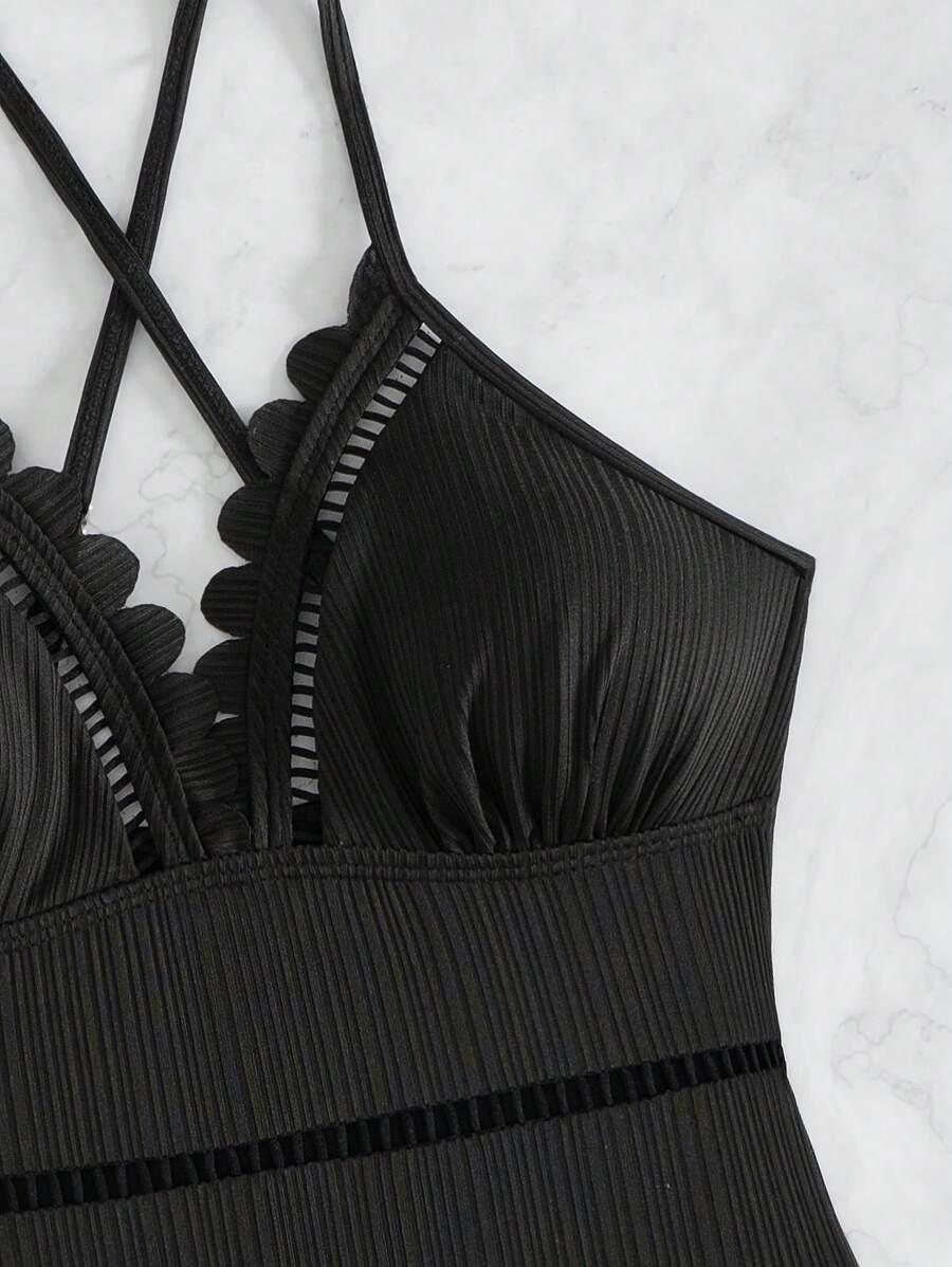 SHEIN CZARNY JEDNOCZĘŚCIOWY STRÓJ KĄPIELOWY S09__L