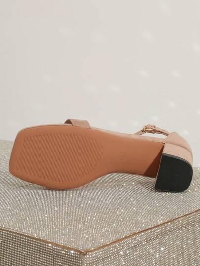 SHEIN BEŻOWE SANDAŁY IMITACJA ZAMSZU S06__39