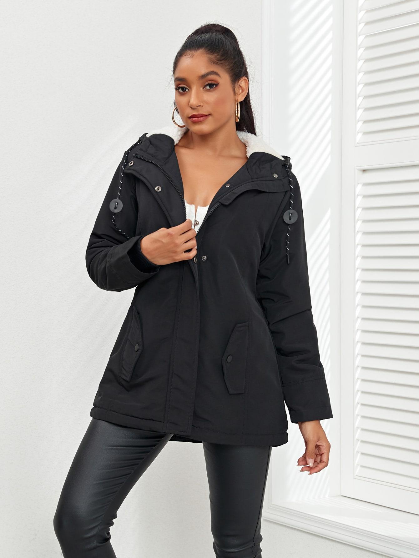 SHEIN CZARNA KURTKA KAPTUR ZAMEK W01__L