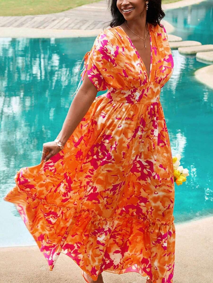 SHEIN MAXI ROZKLOSZOWANA SUKIENKA KONTRAST S06__50