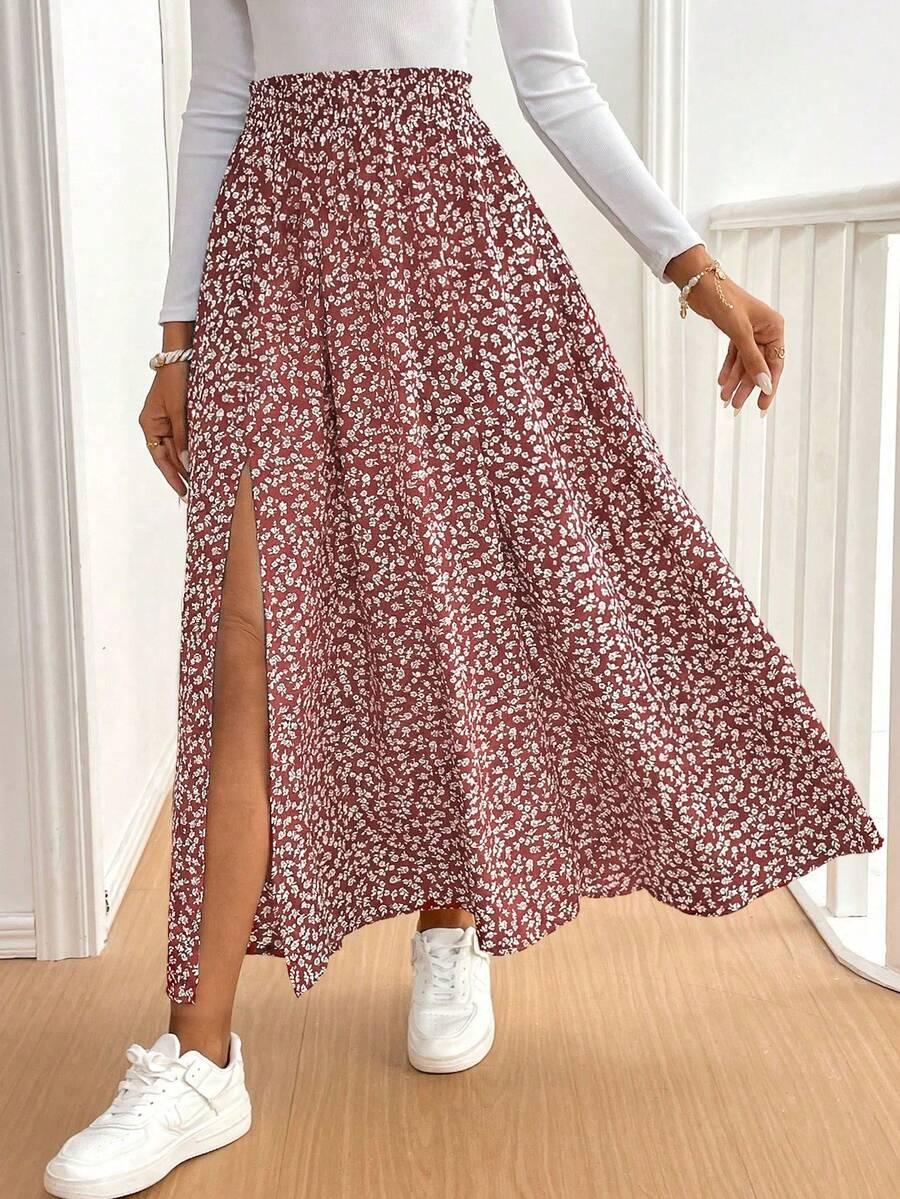 SHEIN MAXI SPÓDNICA WZÓR KWIATY S06__S