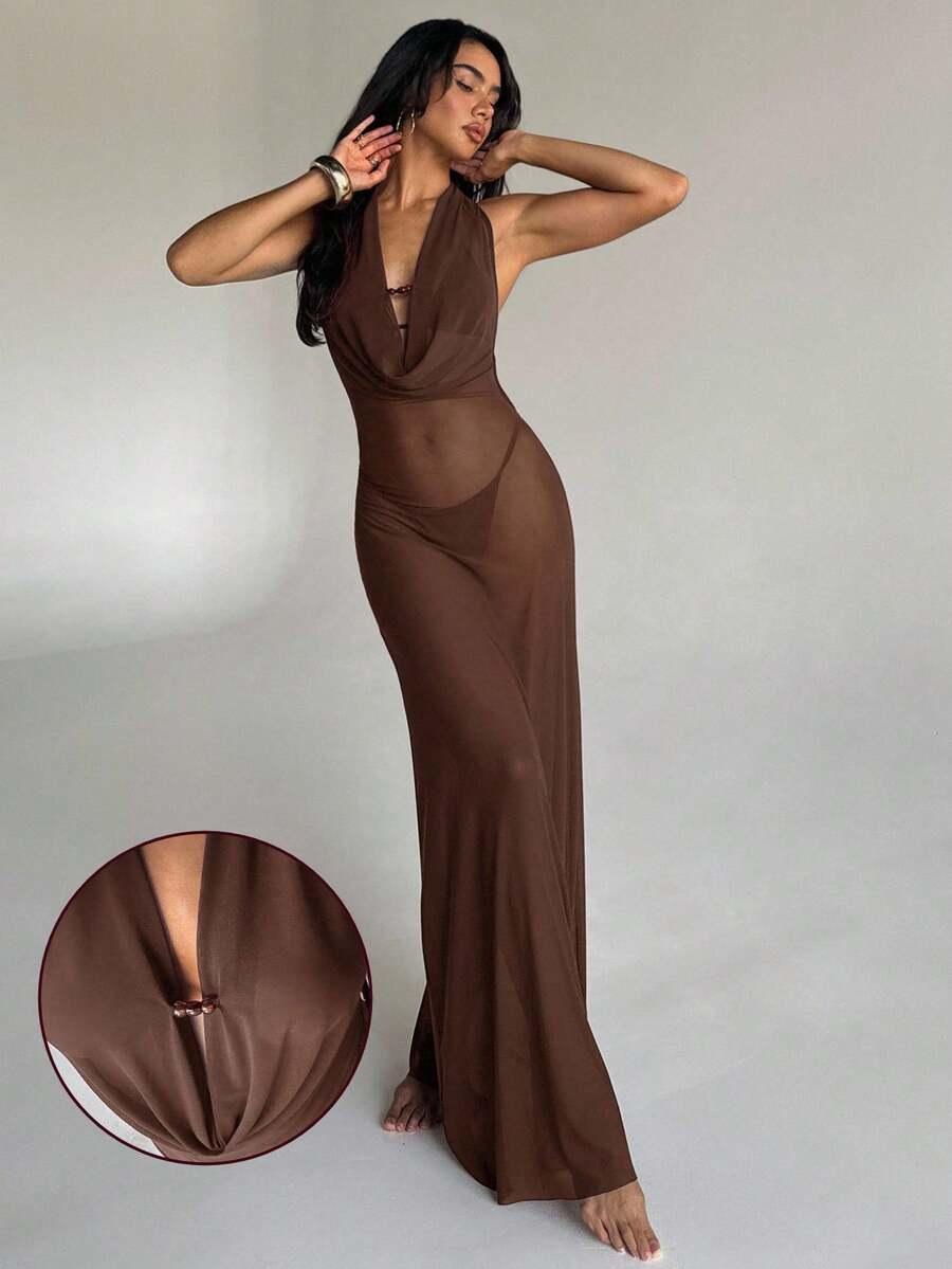 SHEIN BRĄZOWA SUKIENKA PLAŻOWA S06__M