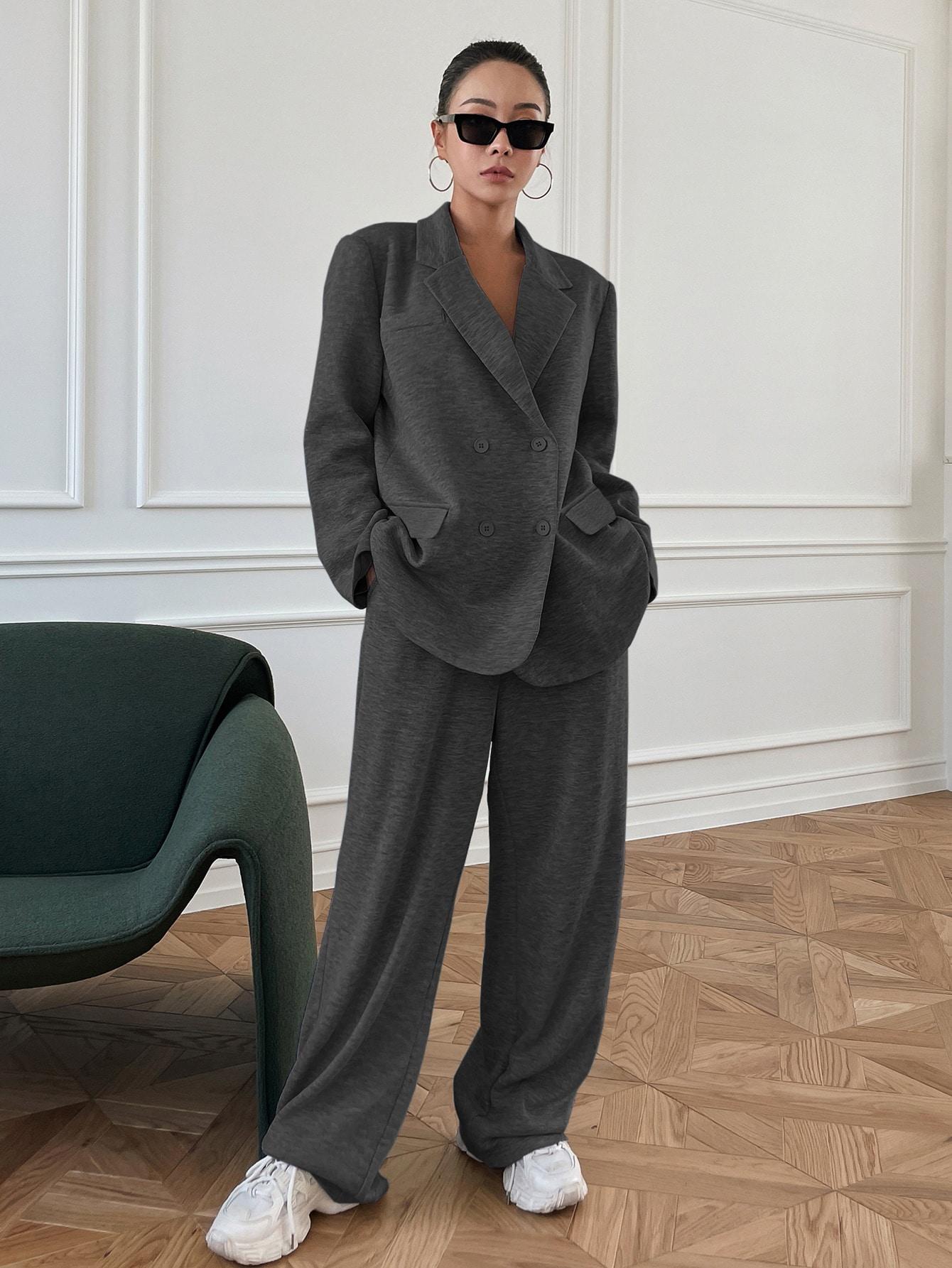 SHEIN SZARE SPODNIE MARYNARKA KOMPLET S06__L