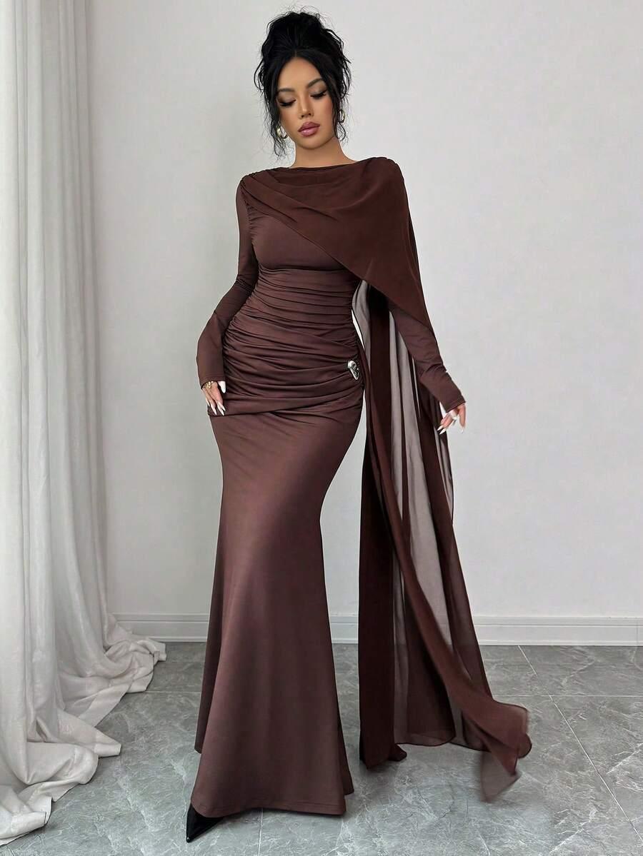 SHEIN BRĄZOWA MAXI SUKIENKA S06__M