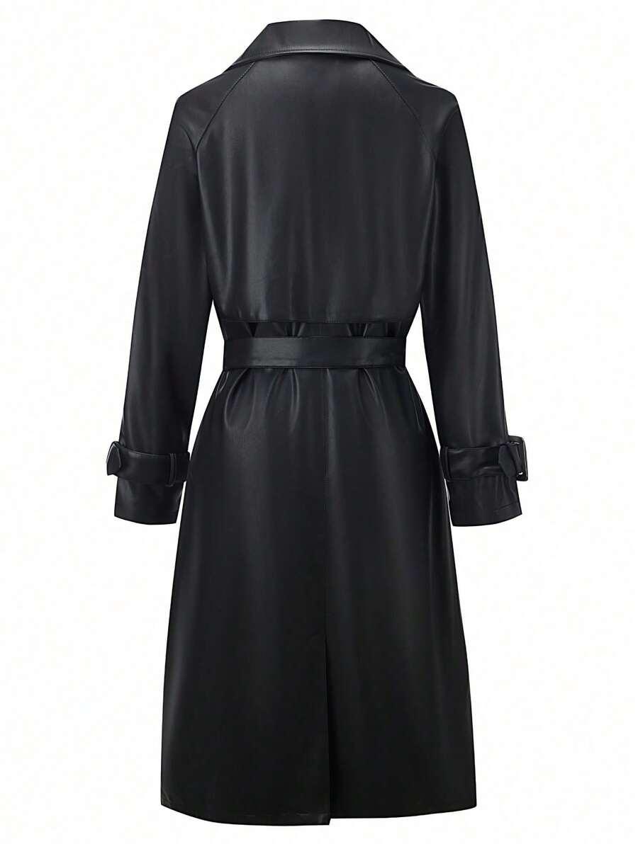 SHEIN CZARNY PŁASZCZ IMITACJA SKÓRY W01__50