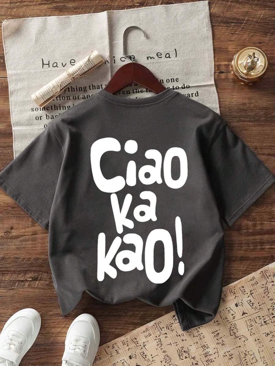 SHEIN SZARY T-SHIRT NAPIS CIAO KA KAO PK01__122/128