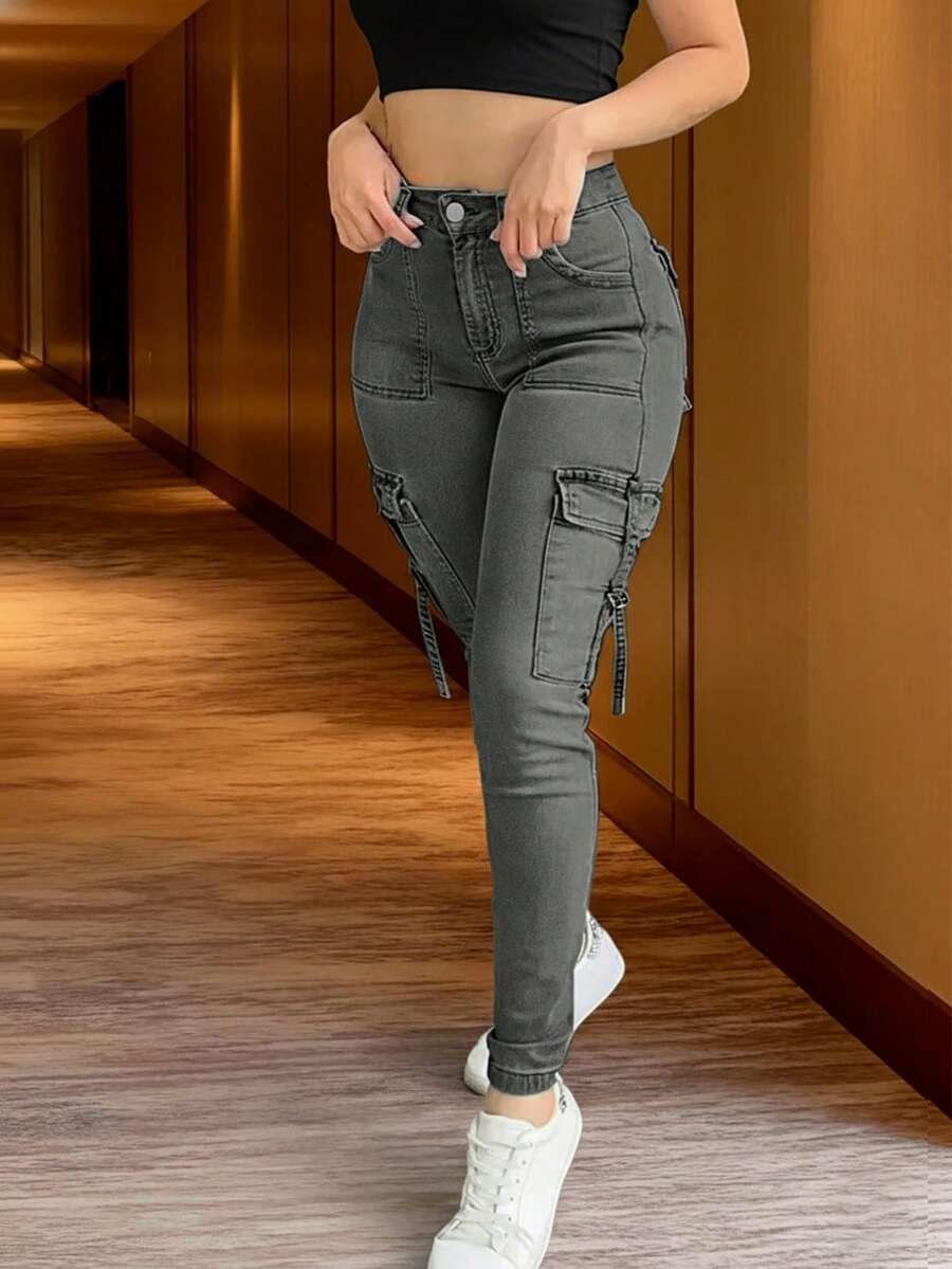 SHEIN JEANSOWE SPODNIE RURKI KIESZENIE PK01__L