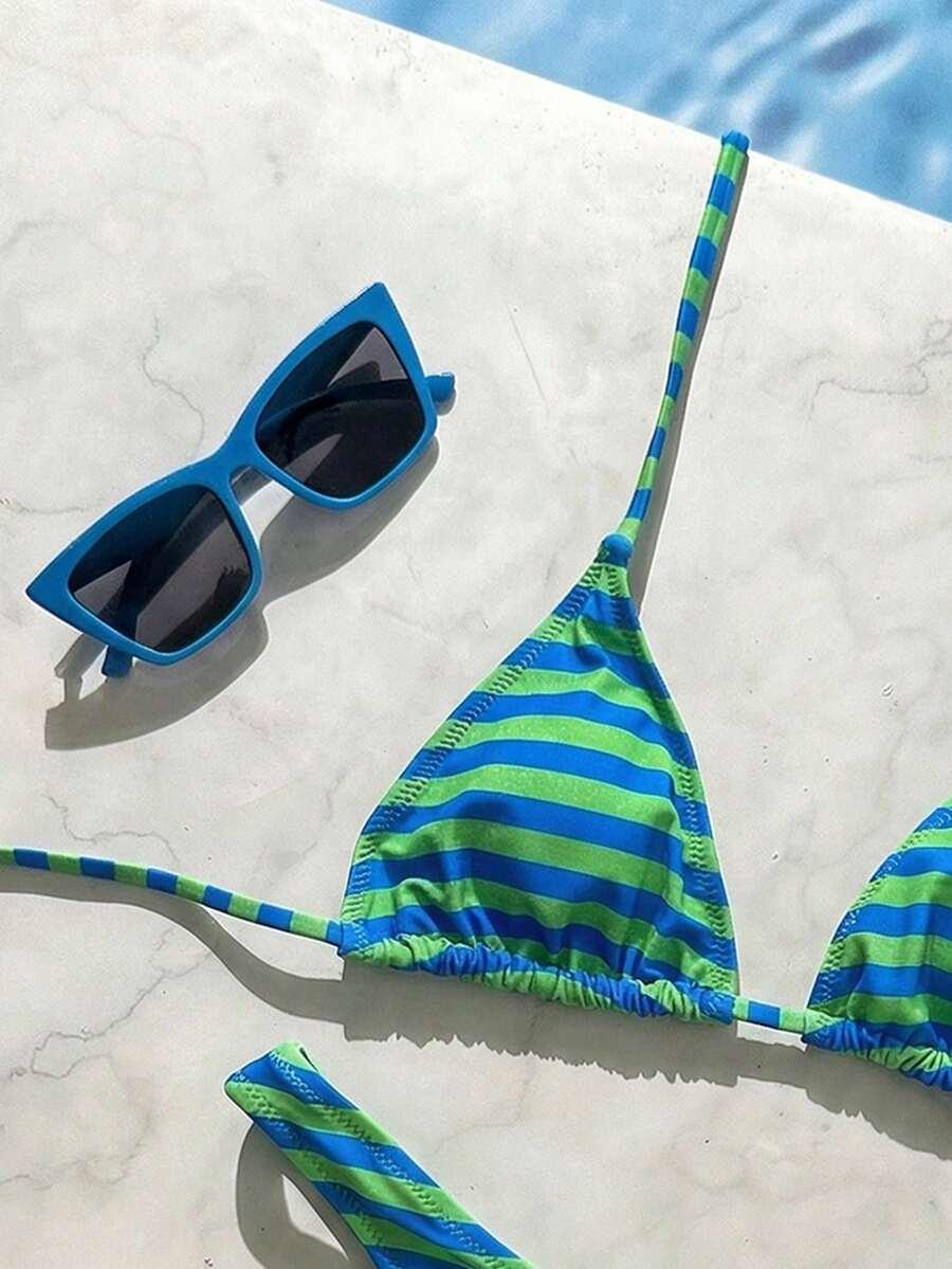 SHEIN DWUCZĘŚCIOWY STRÓJ KĄPIELOWY WZÓR PASKI S09__S