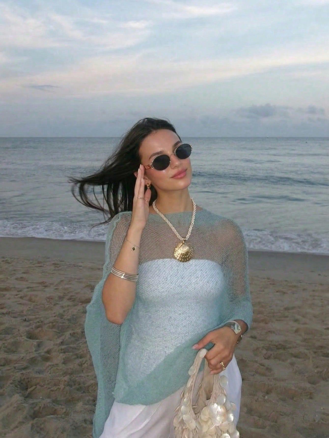 SHEIN NIEBIESKIE PONCZO DZIANINA S09__M