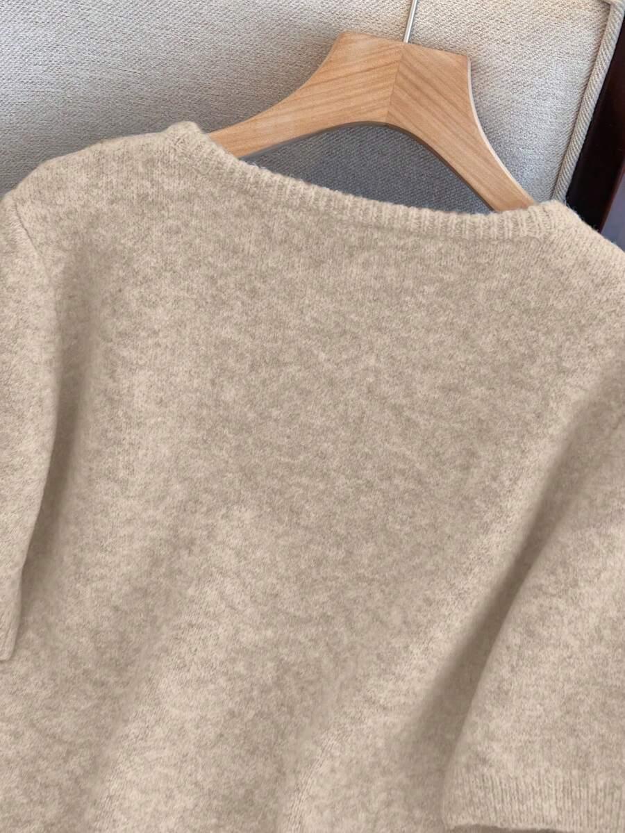 SHEIN BEŻOWY SWETER Z KRÓTKIM RĘKAWEM S06__L