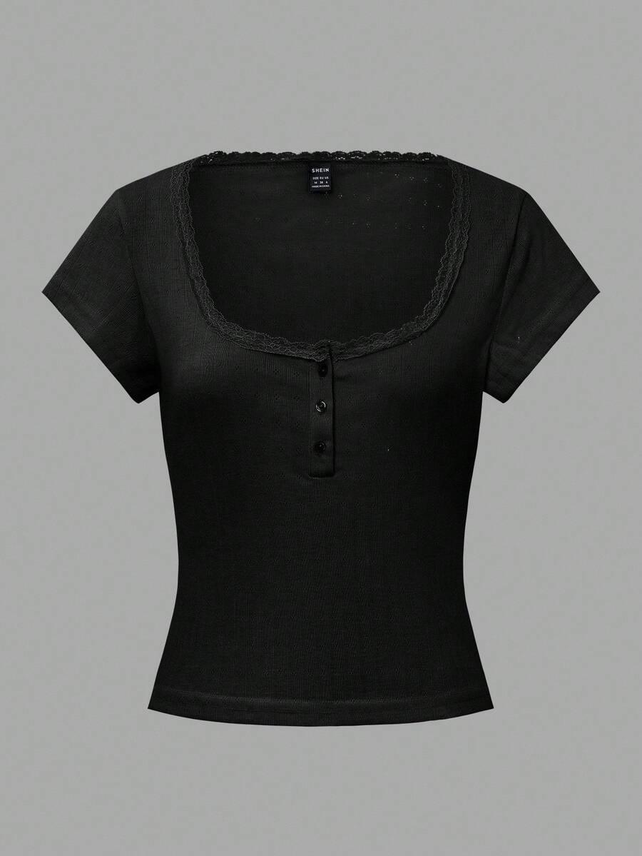 SHEIN CZARNY TOP GUZIKI S06__M