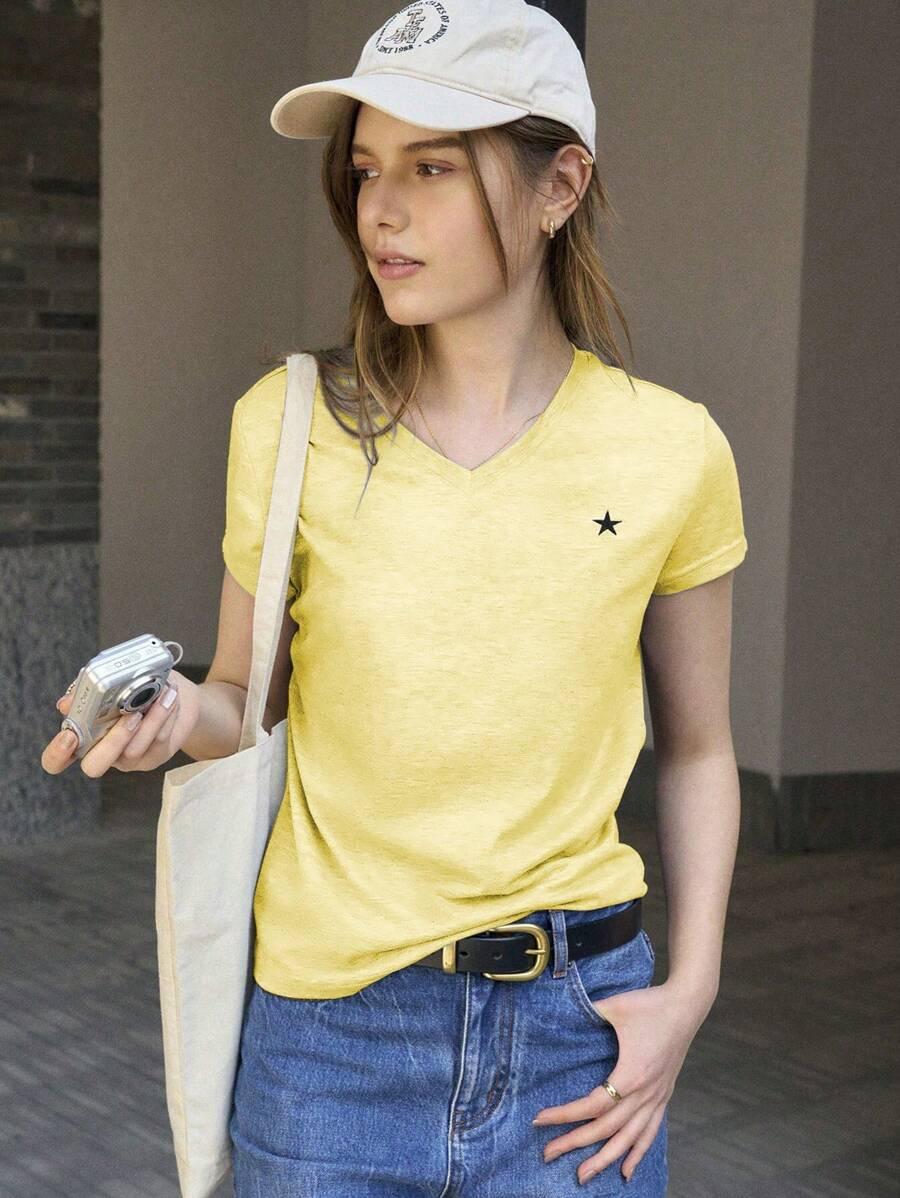 JOUNCY ŻÓŁTA BLUZKA V-NECK WZÓR PRINT S06__XL