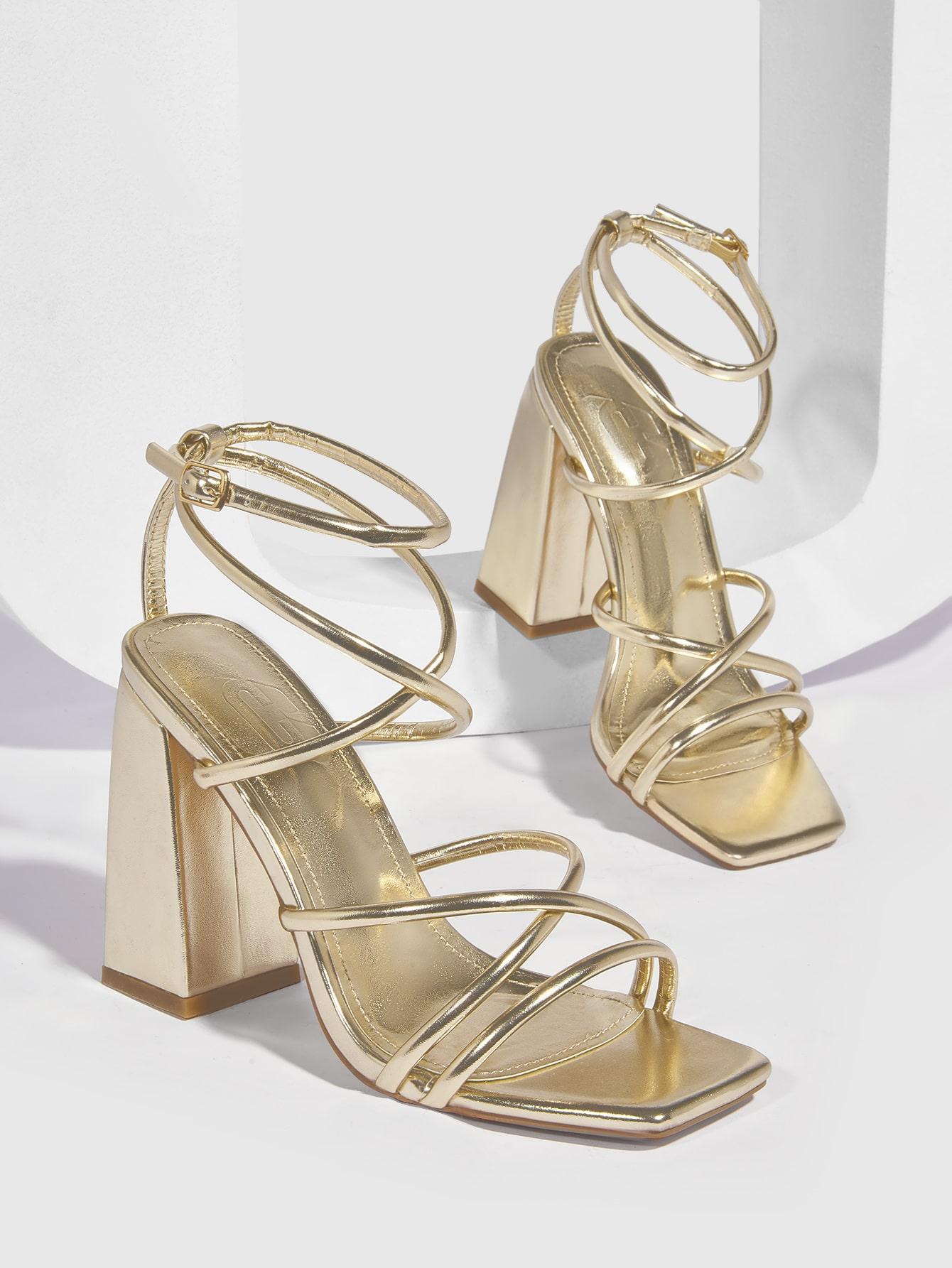 SHEIN ZŁOTE SANDAŁY NA OBCASIE S06__40
