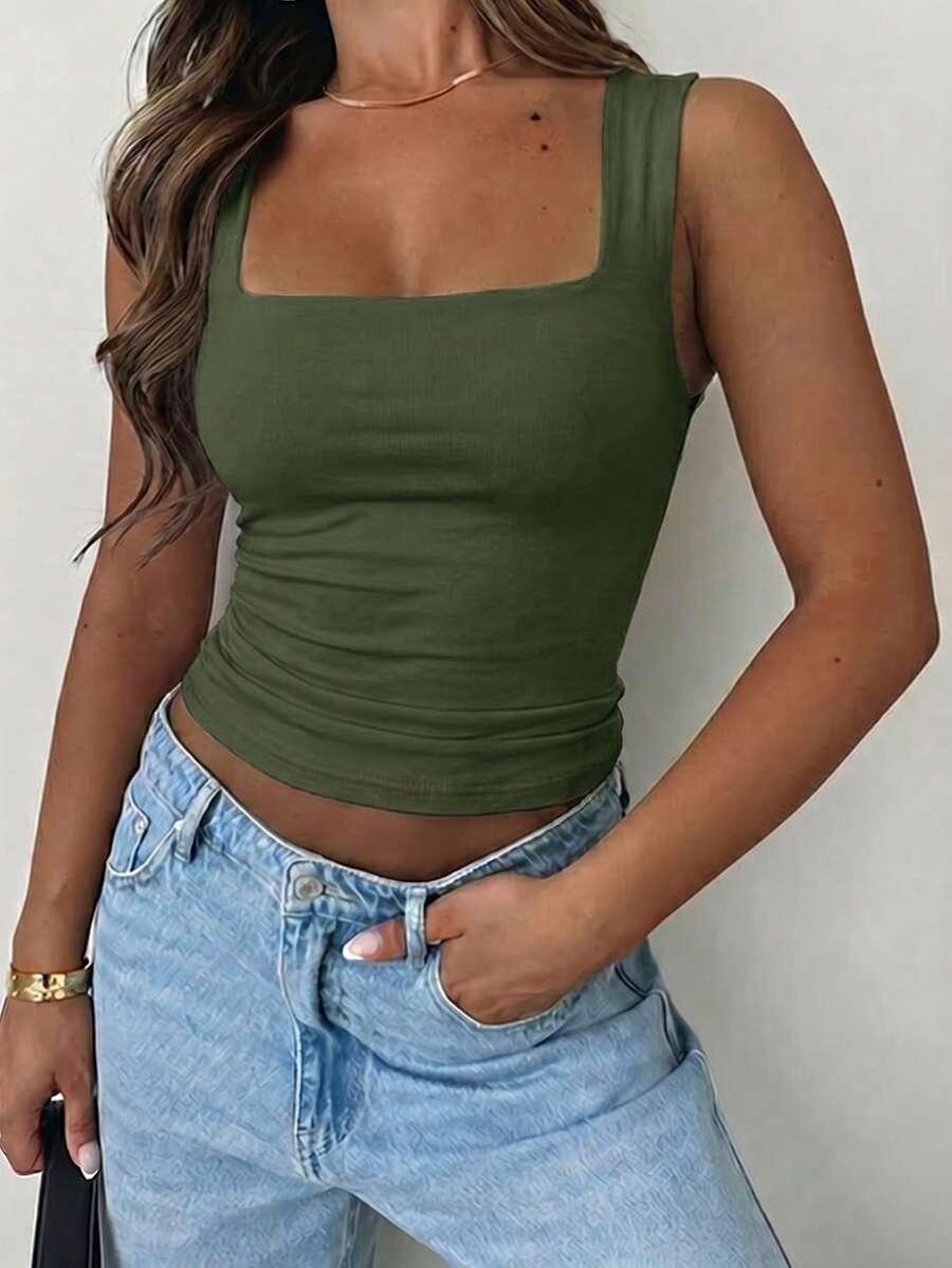 SHEIN ZIELONY TOP Z KWADRATOWYM DEKOLTEM S06__S