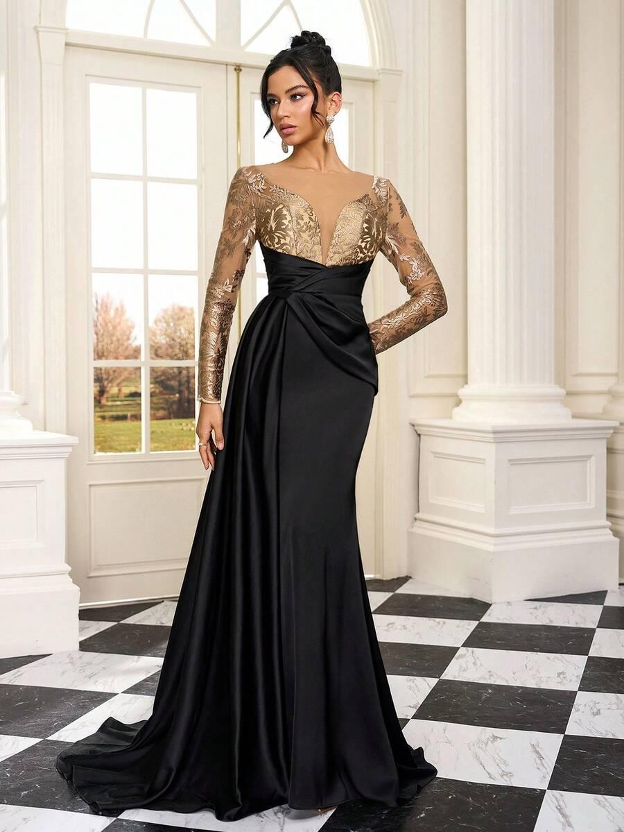 SHEIN MAXI SUKIENKA DŁUGI RĘKAW S06__L