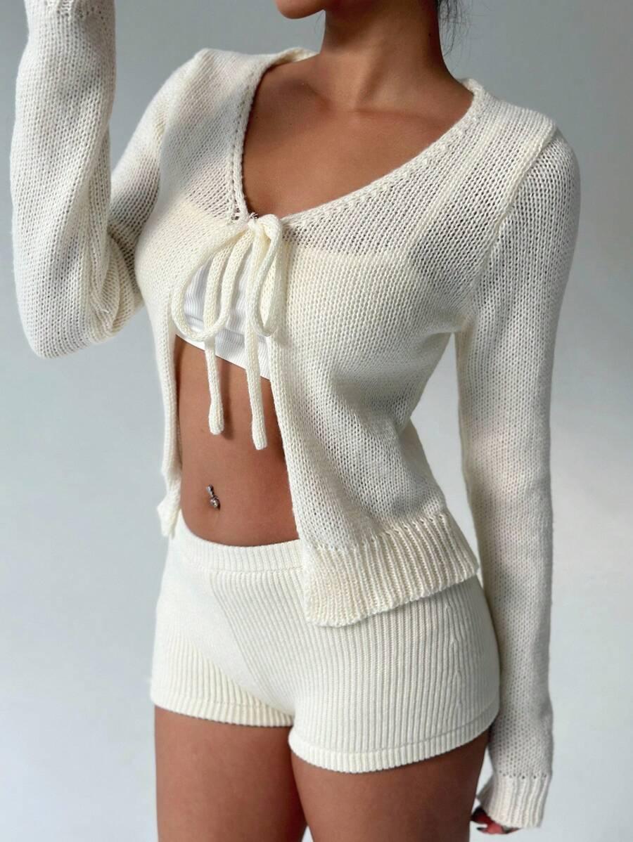 FLIRLA BEŻOWY SWETER WIĄZANIE S06__XXL