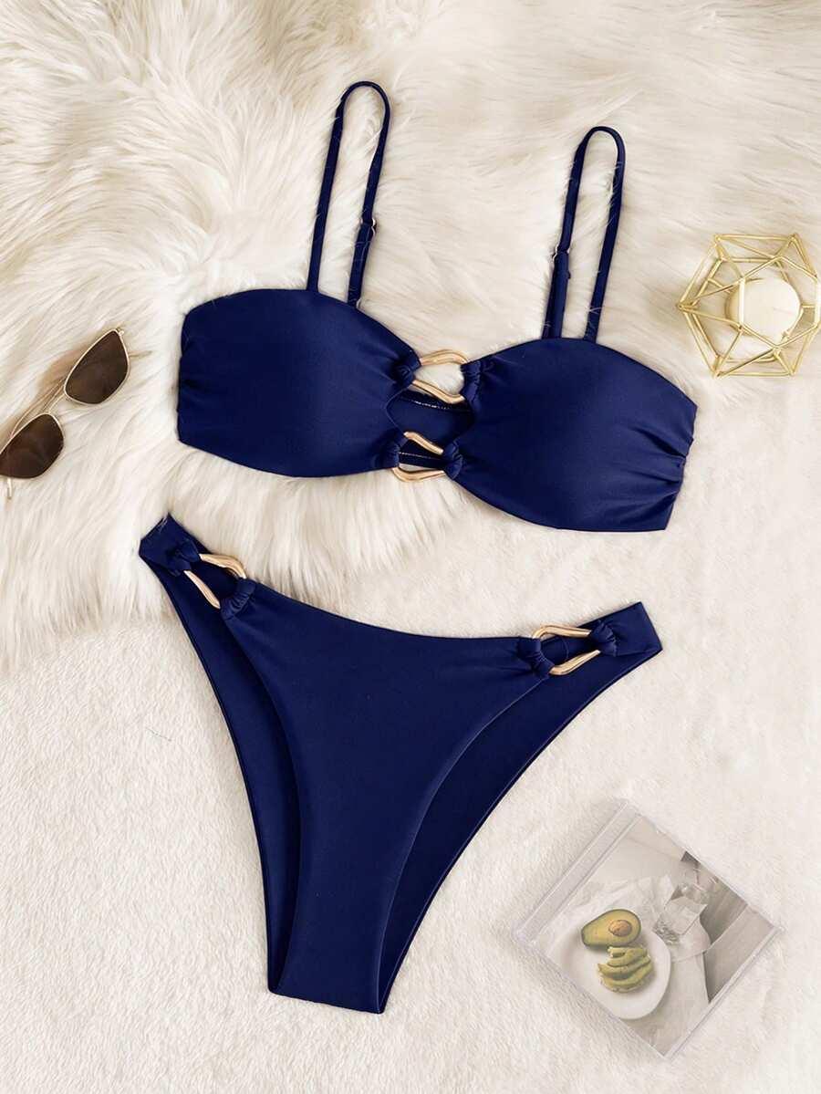 SHEIN GRANATOWY DWUCZĘŚCIOWY KOSTIUM KĄPIELOWY KOMPLET S09__L