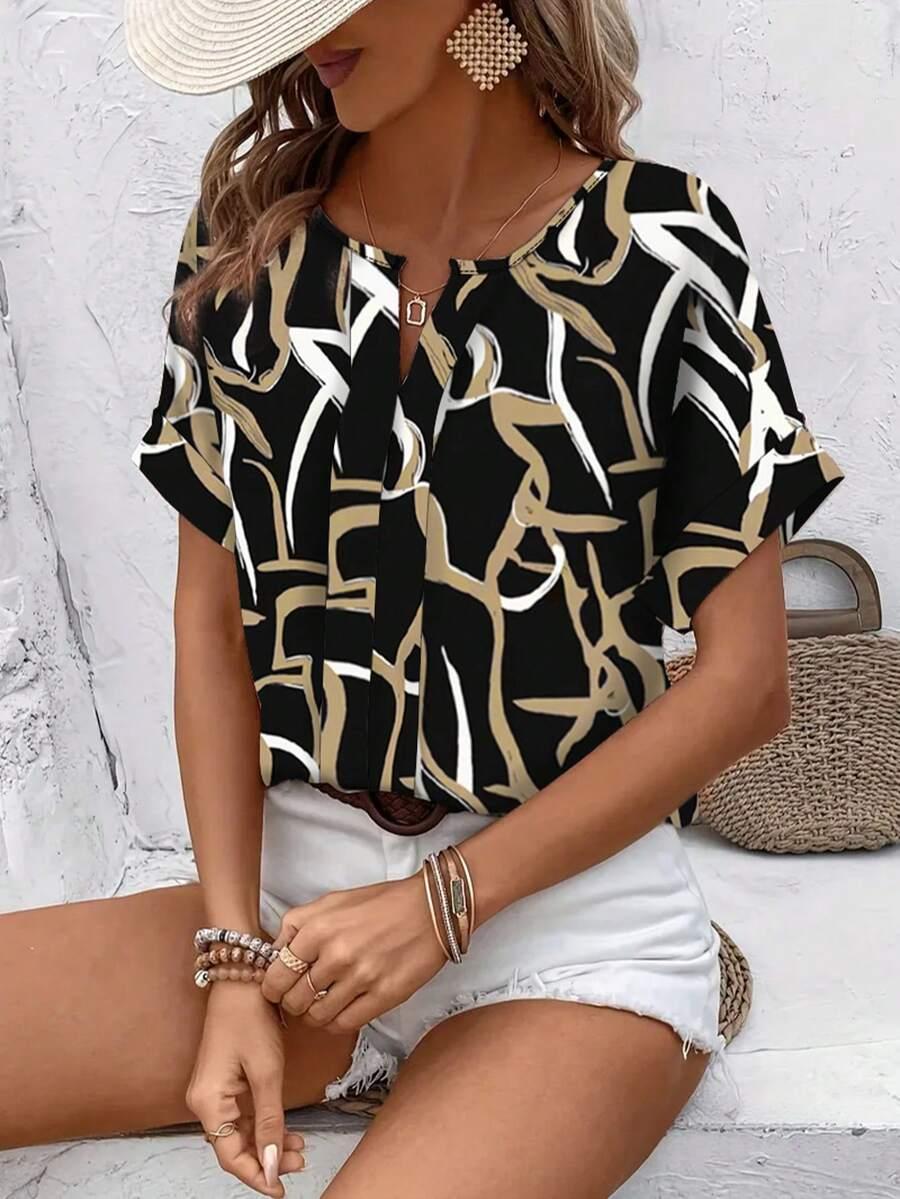 SHEIN BLUZKA KRÓTKI RĘKAW PRINT PK01__XXL
