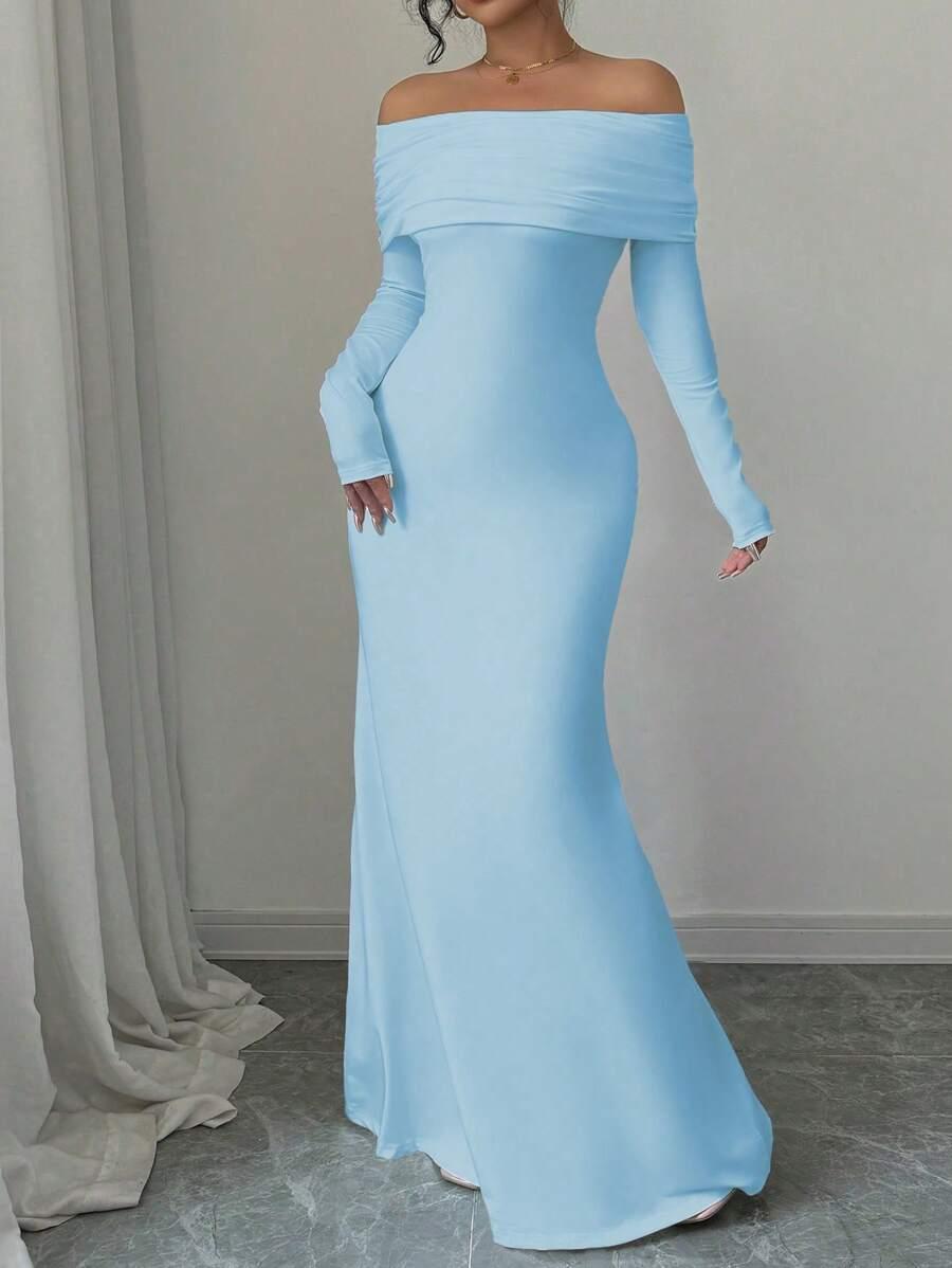 SHEIN NIEBIESKA MAXI SUKIENKA DŁUGI RĘKAW S06__M