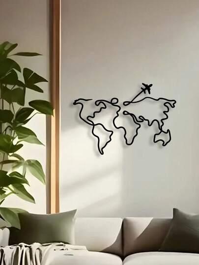 SHEIN METALOWA DEKORACJA ŚCIENNA MAPA ŚWIATA S07__50X35,2