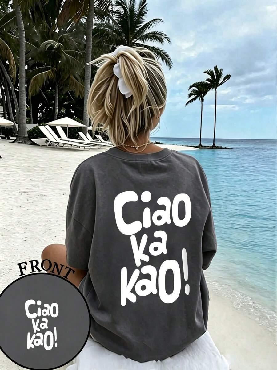 SHEIN SZARY T-SHIRT NAPIS CIAO KA KAO PK01__122/128