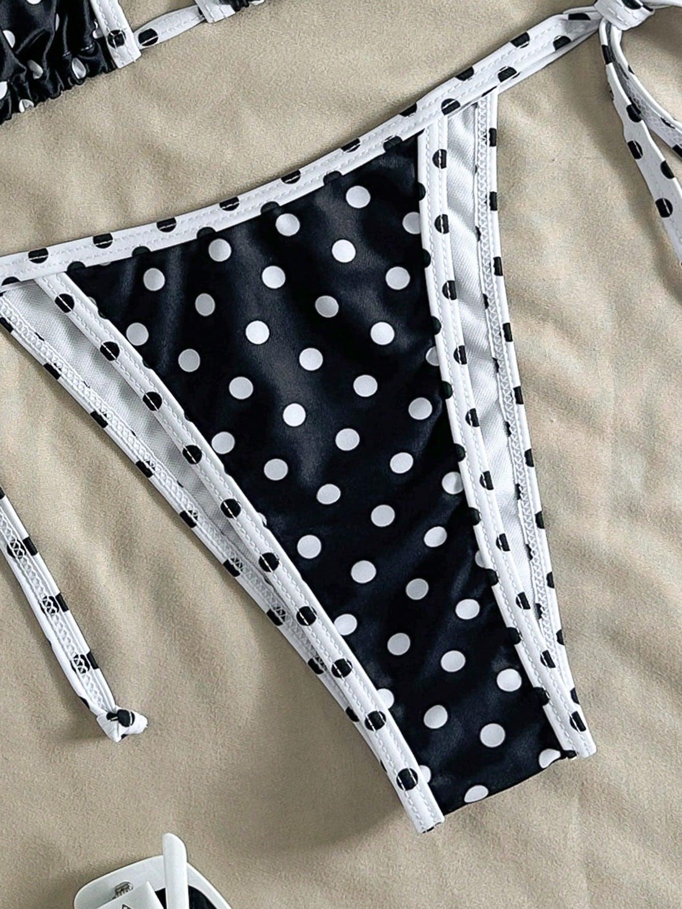 SHEIN DWUCZĘŚCIOWY STRÓJ KĄPIELOWY W GROSZKI KONTRAST S09__S