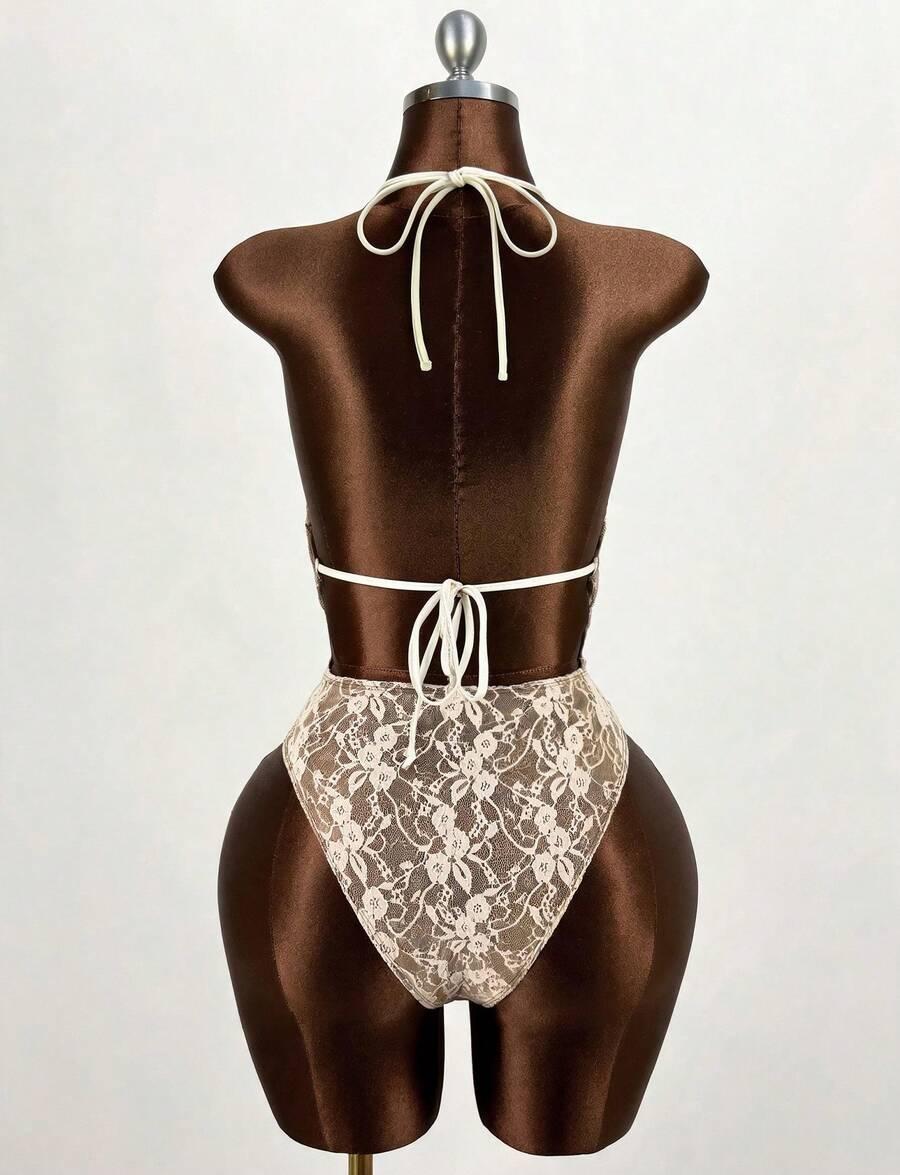 SHEIN JEDNOCZĘŚCIOWY KORONKOWY STRÓJ KĄPIELOWY S09__M
