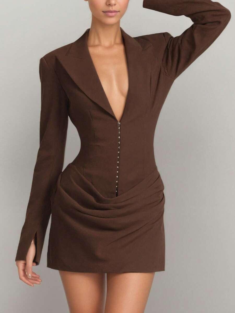 SHEIN BRĄZOWA MINI SUKIENKA S09__S