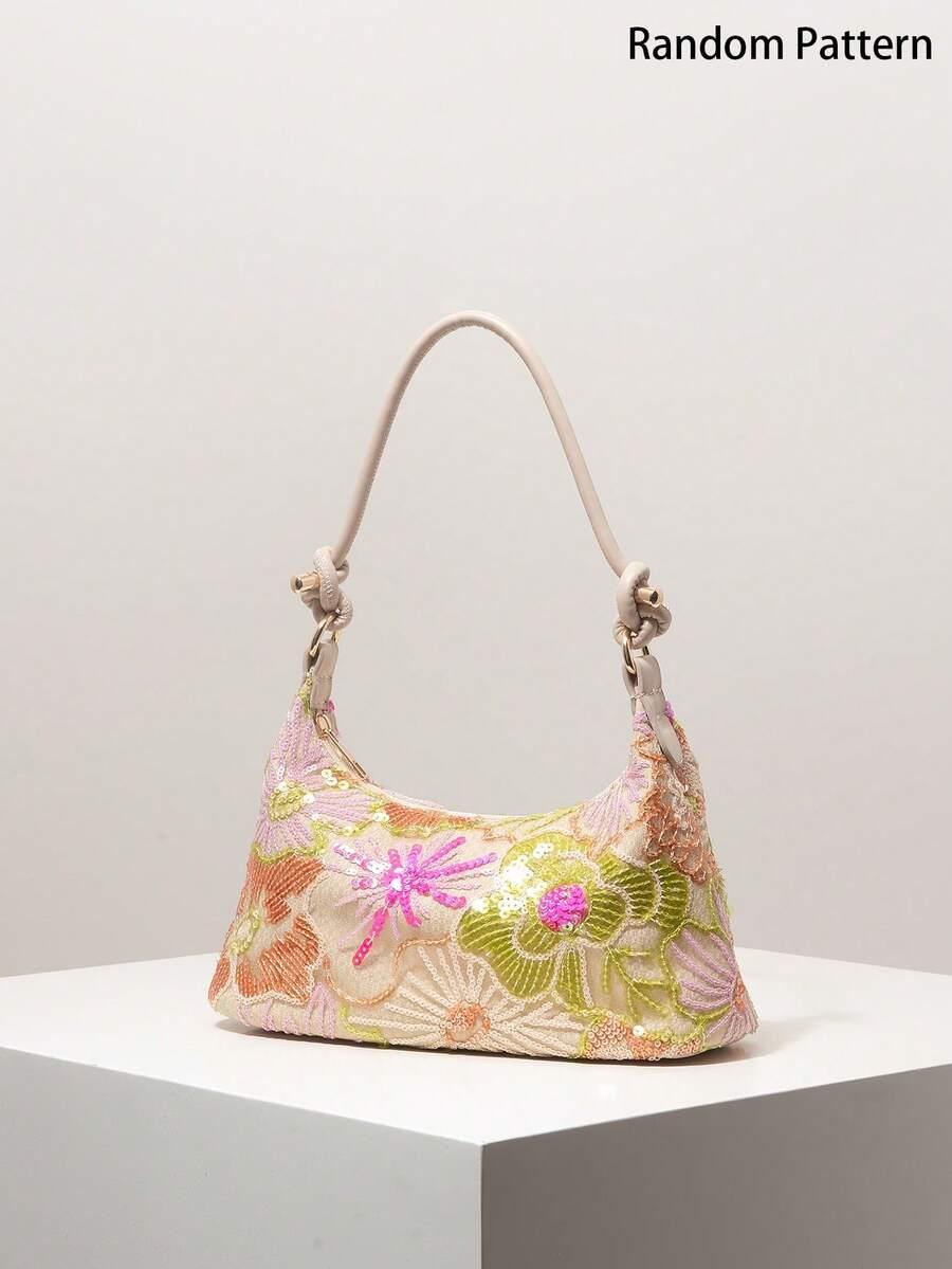SHEIN BEŻOWA TOREBKA CEKINY S07__13X26,5CM