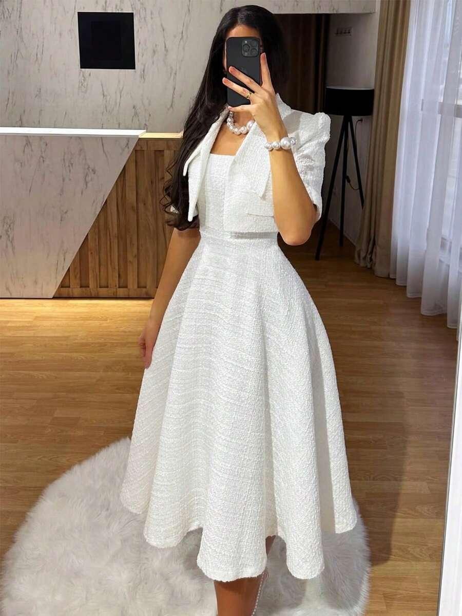 SHEIN BIAŁY KOMPLET SUKIENKA NARZUTKA S06__L