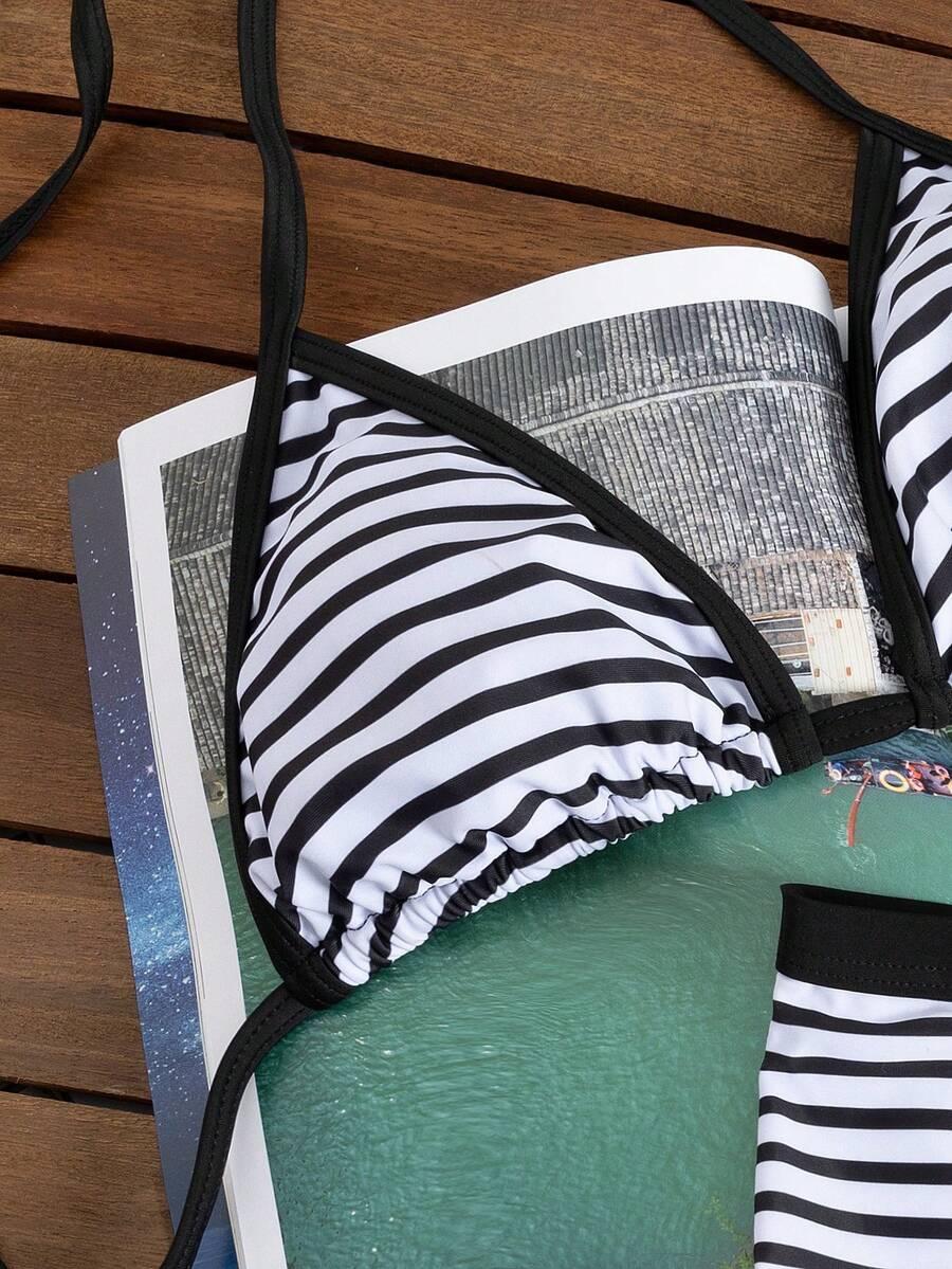 SHEIN DWUCZĘŚCIOWY STRÓJ KĄPIELOWY SZORTY PASKI S09__S