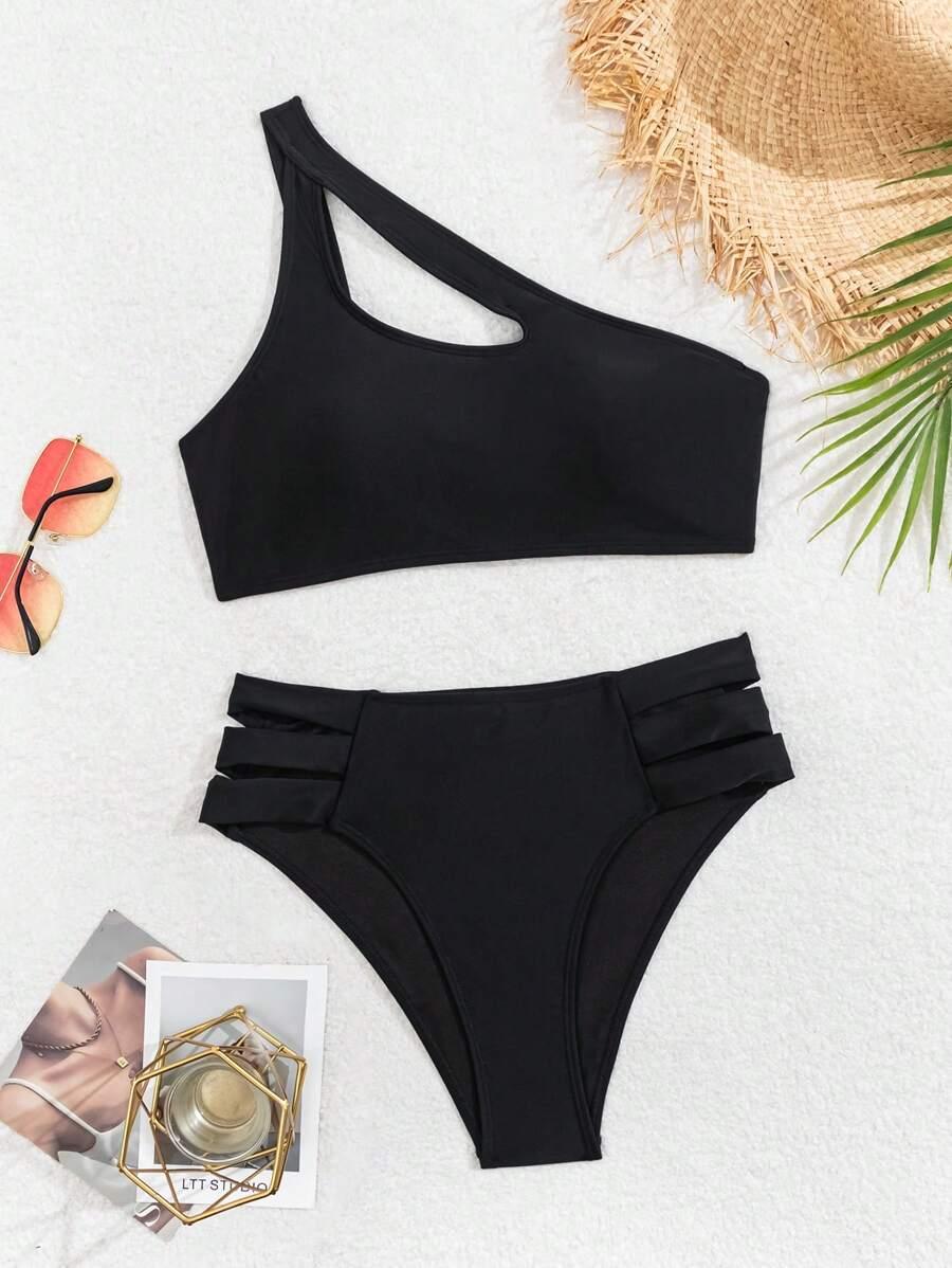 SHEIN CZARNY DWUCZĘŚCIOWY STRÓJ KĄPIELOWY WYCIĘCIE S09__S