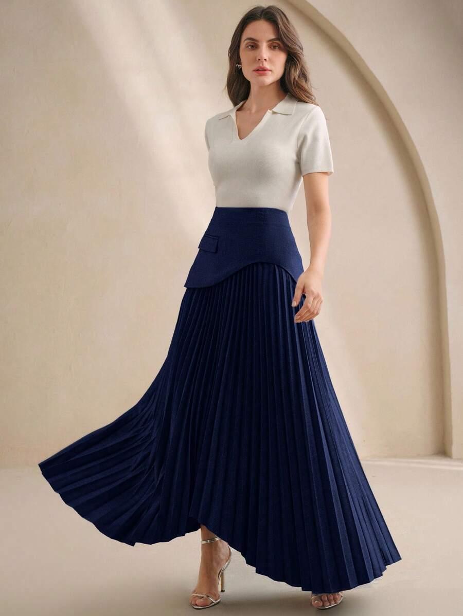 SHEIN GRANATOWA MAXI SPÓDNICA S06__S
